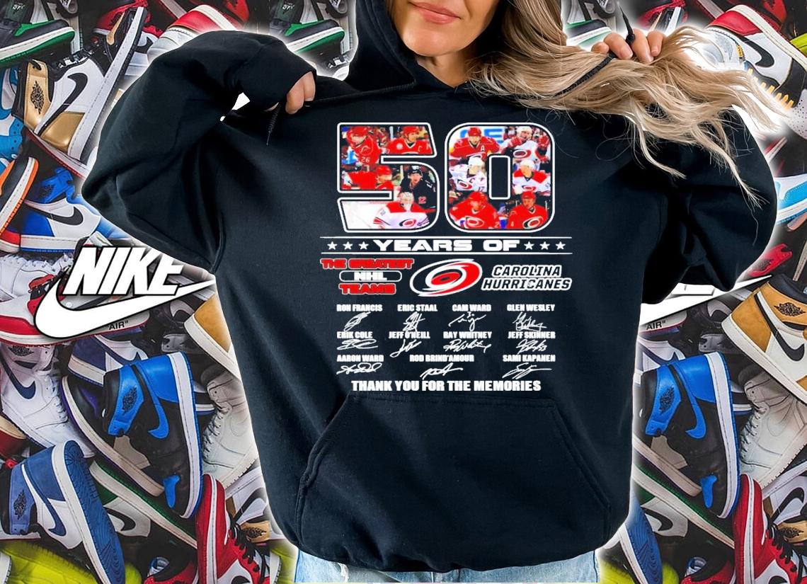 50 years of The Greatest NHL teams Carolina Hurricanes thank you for the memories shirt