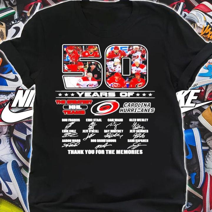 50 years of The Greatest NHL teams Carolina Hurricanes thank you for the memories shirt