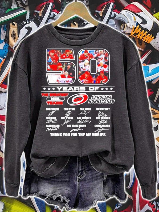 50 years of The Greatest NHL teams Carolina Hurricanes thank you for the memories shirt