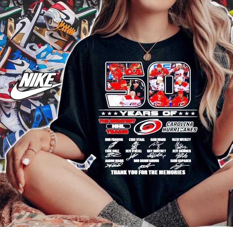 50 years of The Greatest NHL teams Carolina Hurricanes thank you for the memories shirt