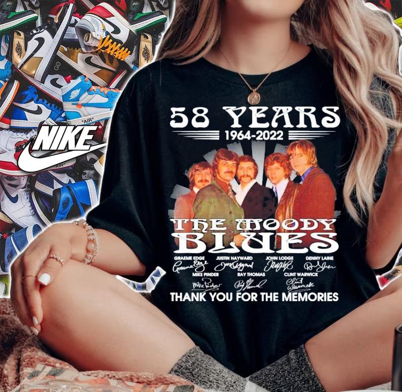 58 years 1964-2022 The Moody Blues Signatures Thank You For The Memories Shirt woman shirt