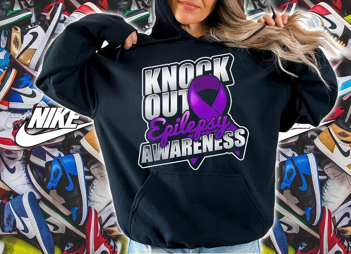 Knock Out Epilepsy Awareness Support Purple Ribbon Love T-Shirt