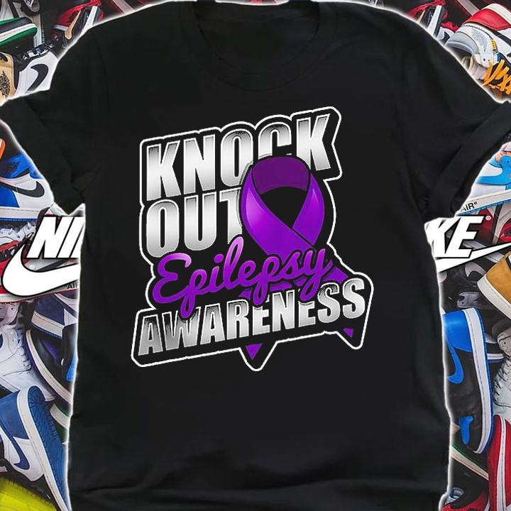 Knock Out Epilepsy Awareness Support Purple Ribbon Love T-Shirt
