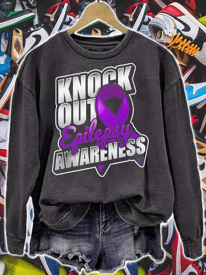 Knock Out Epilepsy Awareness Support Purple Ribbon Love T-Shirt
