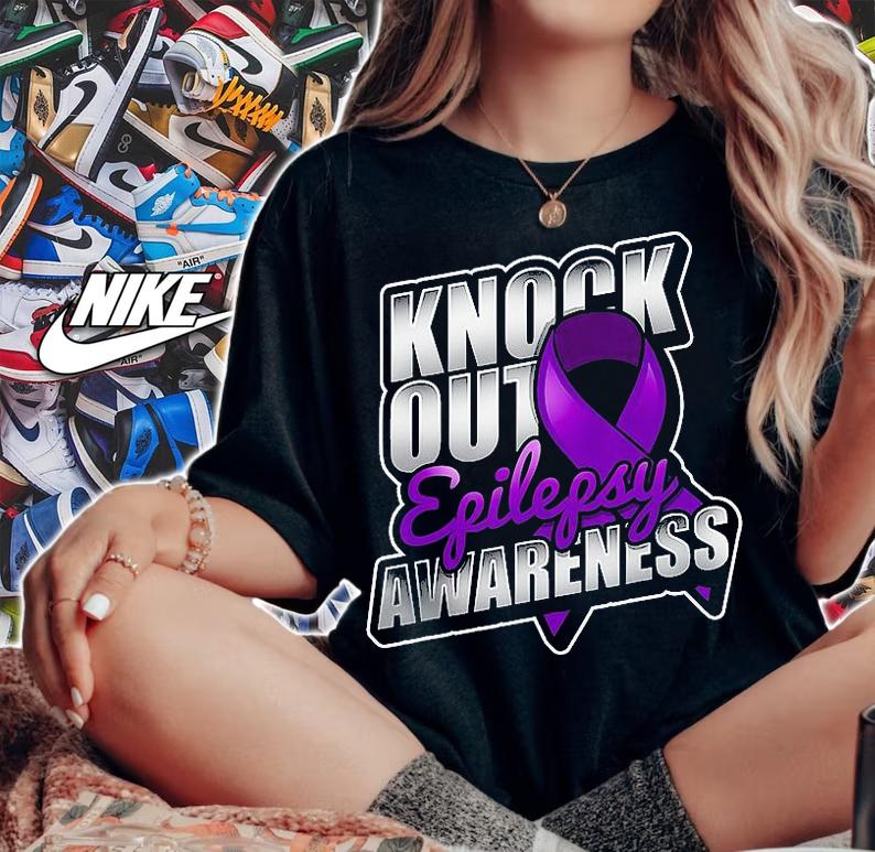 Knock Out Epilepsy Awareness Support Purple Ribbon Love T-Shirt