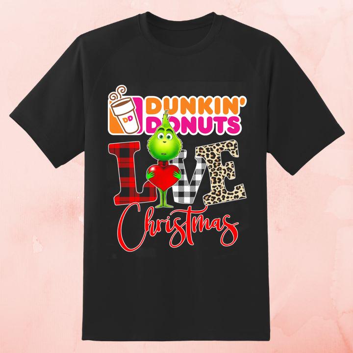 Love Dunkin' Donuts Grinch Christmas Leopard T-Shirt