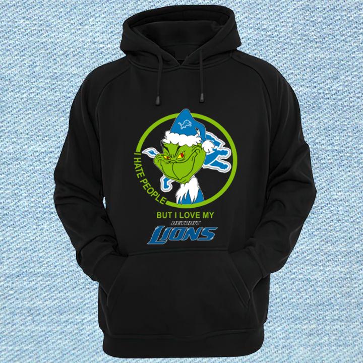 Detroit Lions Christmas Grinch Santa I Hate People T-Shirt hoodie