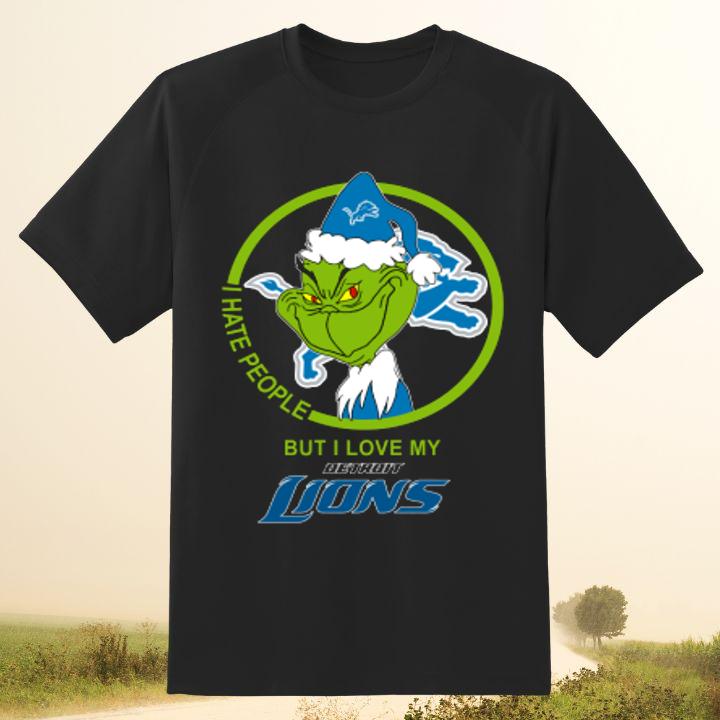 Detroit Lions Christmas Grinch Santa I Hate People T-Shirt