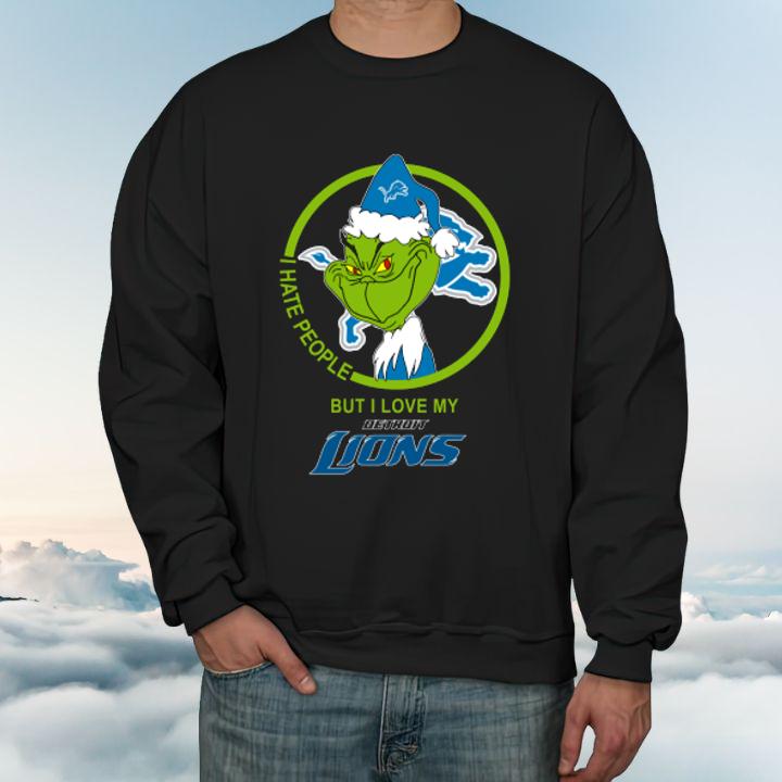 Detroit Lions Christmas Grinch Santa I Hate People T-Shirt sweatshirt