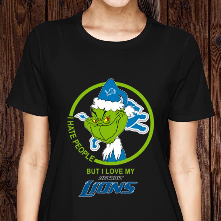 Detroit Lions Christmas Grinch Santa I Hate People T-Shirt womenshirt