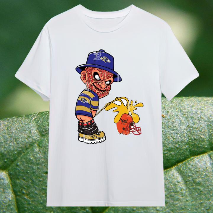 Official Baltimore Ravens Freddy Krueger Pissing On Cleveland Browns Shirt