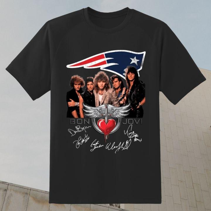 Personalised Bon Jovi Rock Band New England Patriots Autographed T-Shirt