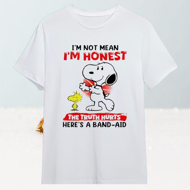 Snoopy Woodstock Im Not Mean Im Honest The Truth Hurts Heres A Band-Aid T-Shirt