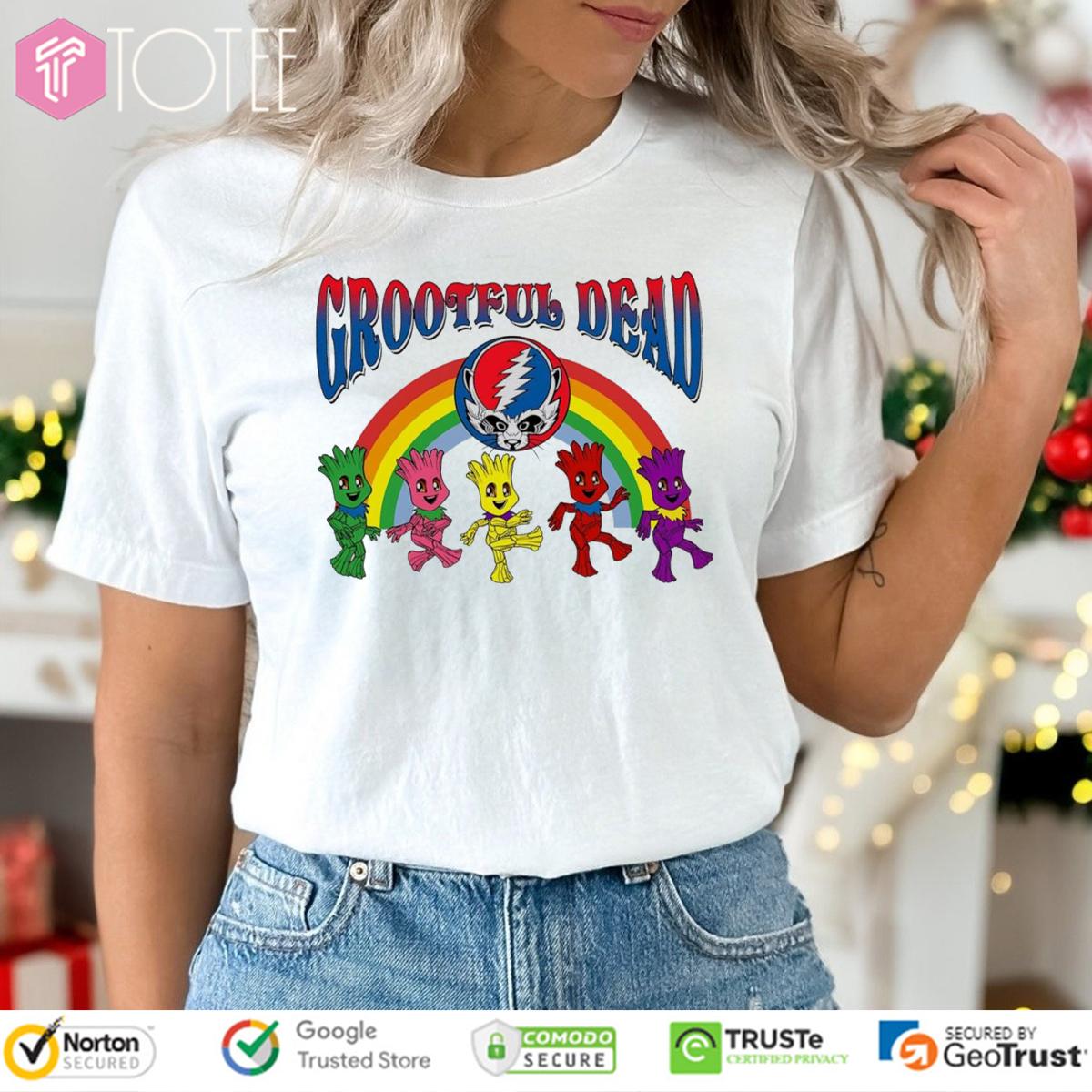 Raccoon Baby Groot Parody Grateful Dead Logo T-Shirt