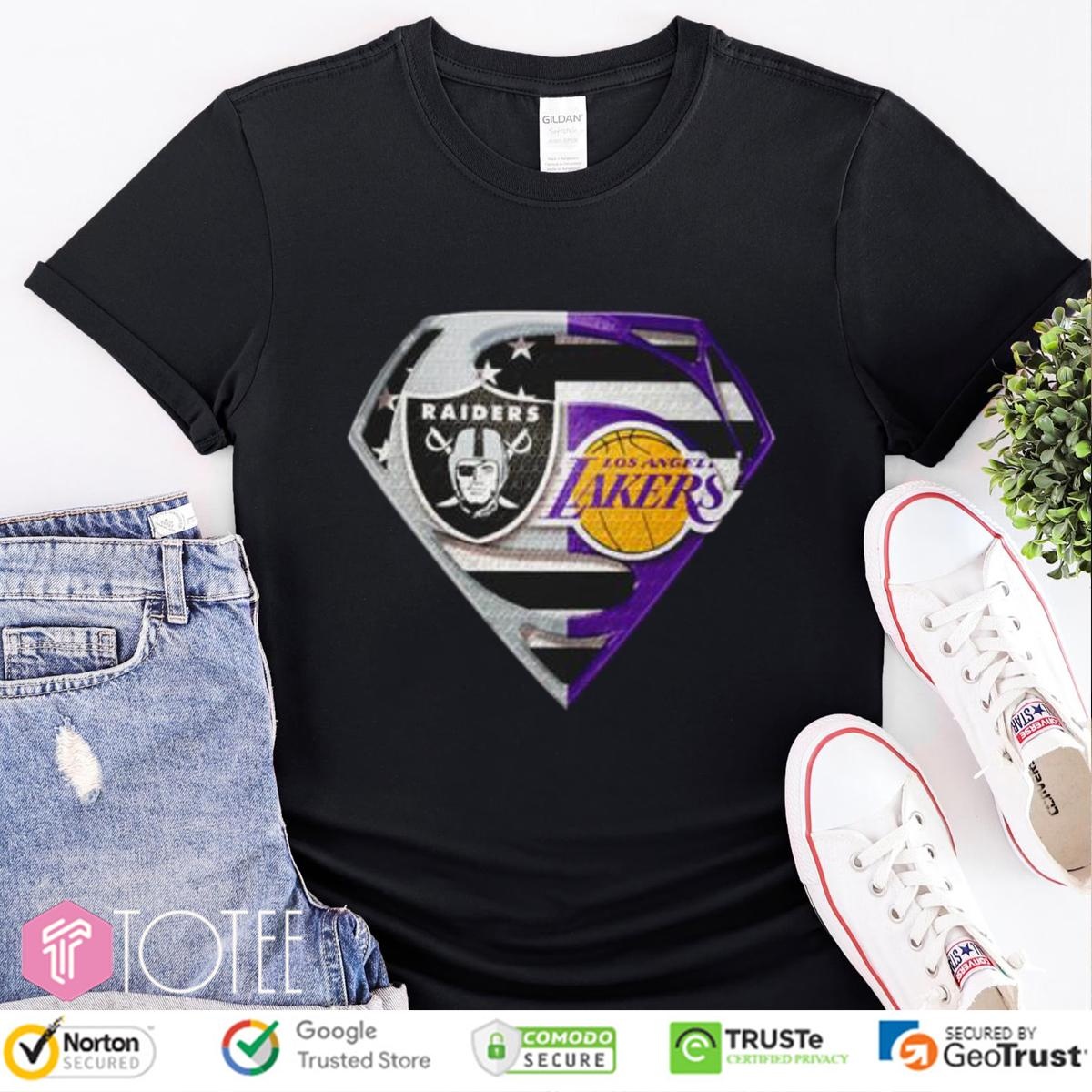 Las Vegas Raiders And Los Angeles Lakers Superman American Flag T-shirt