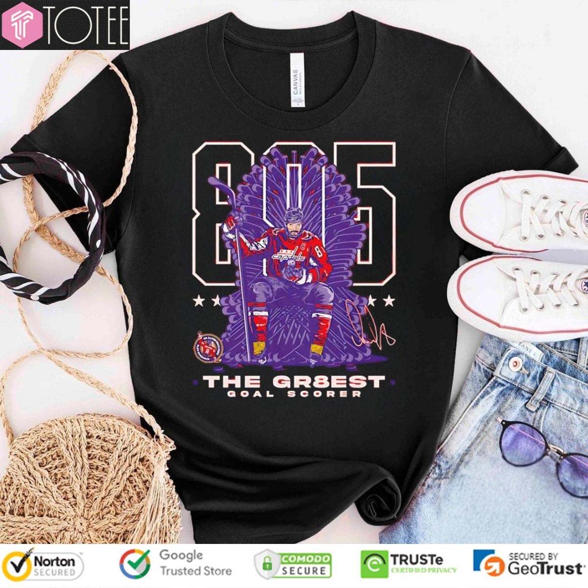Washington Capitals Alex Ovechkin 895 The Gr8Est Goal Scorer Hockey Throne Signature T-shirt