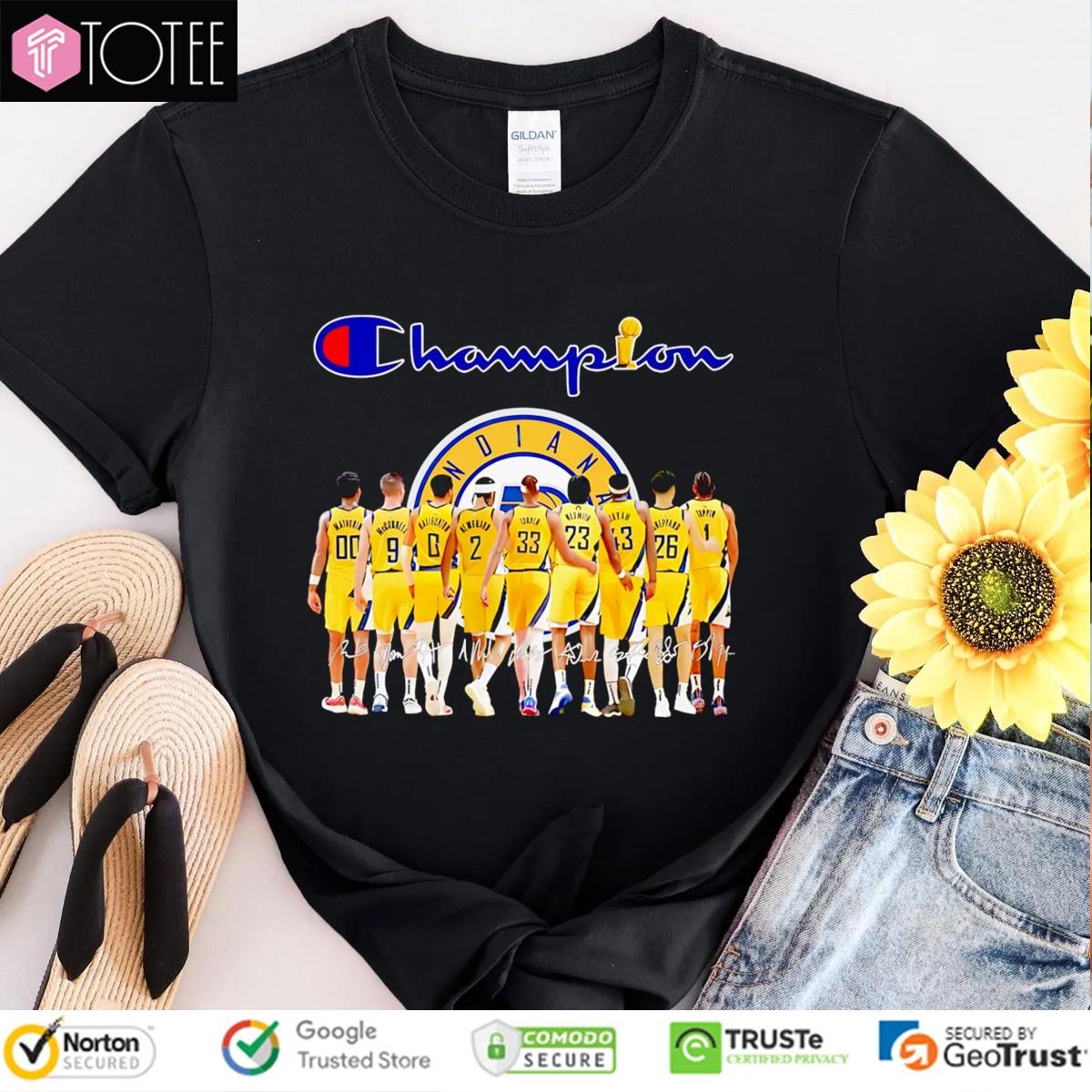 Logo Champion Indiana Pacers Nba Players Signatures T-shirt