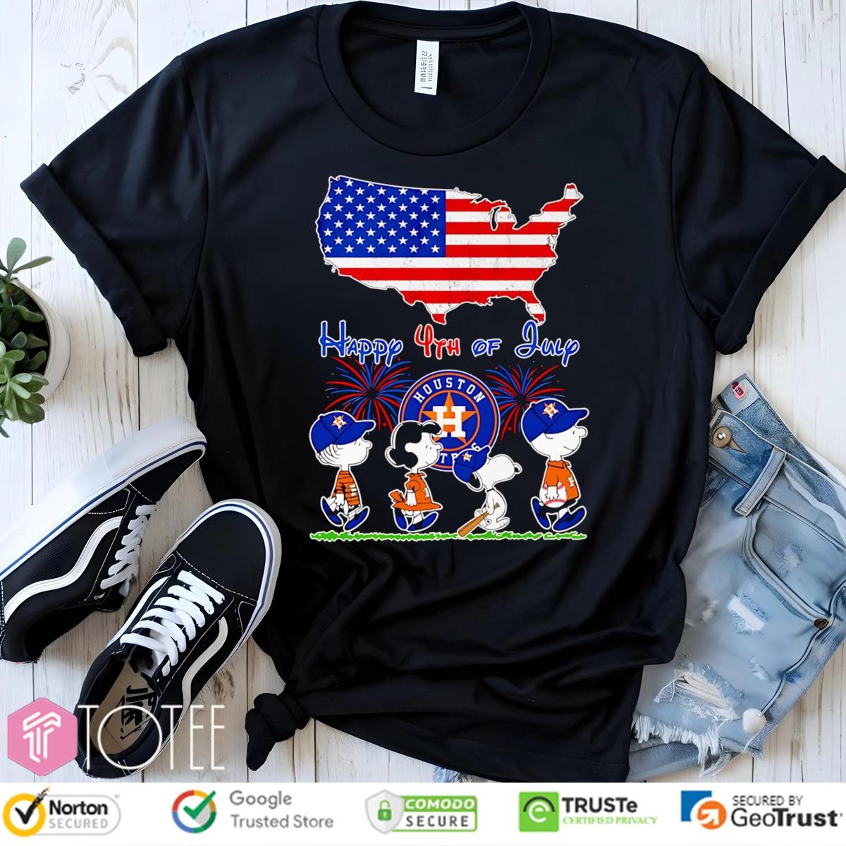 Peanuts Houston Astros Snoopy Charlie Brown Happy 4Th Of July Baseball T-shirt