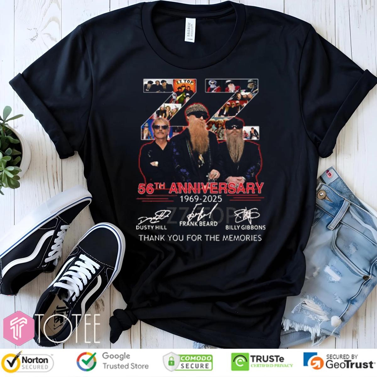 Zz Top 56Th Anniversary 1969-2025 Signatures T-shirt