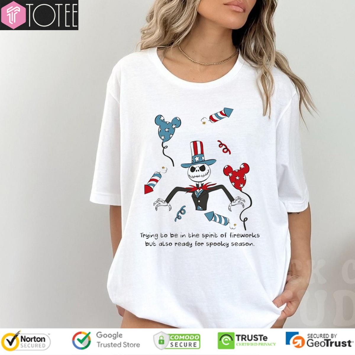 Jack Skellington Trying To Be In The Spirit Of Fireworks T-shirt